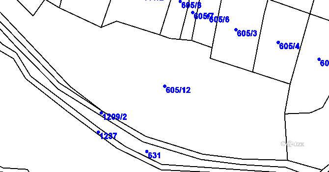 Parcela st. 605/12 v KÚ Mlýny u Choustníku, Katastrální mapa