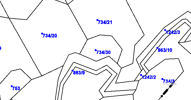 Parcela st. 734/30 v KÚ Mlýny u Choustníku, Katastrální mapa