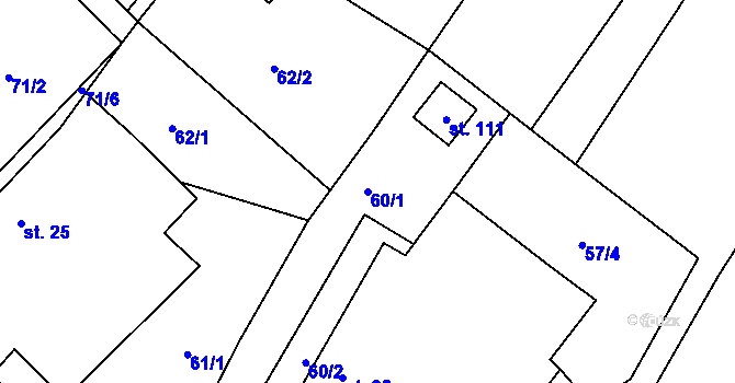 Parcela st. 60/1 v KÚ Mlýny u Choustníku, Katastrální mapa