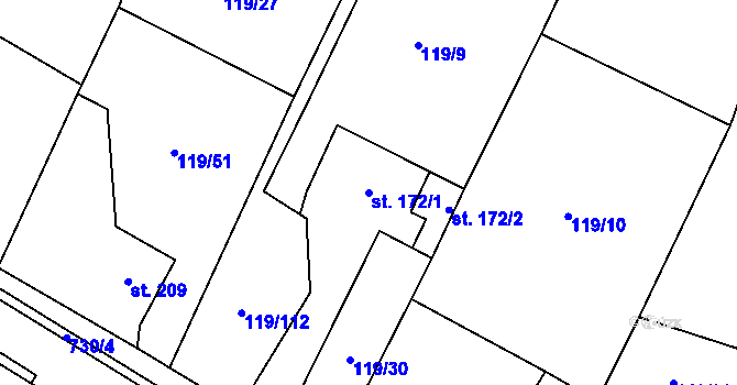 Parcela st. 172/1 v KÚ Mnetěš, Katastrální mapa