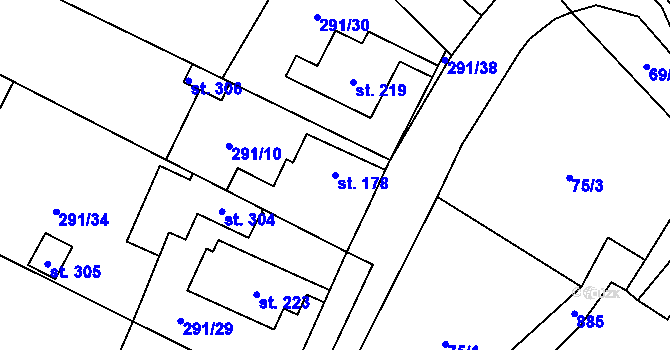 Parcela st. 178 v KÚ Mnetěš, Katastrální mapa