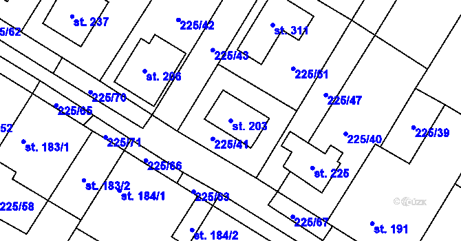 Parcela st. 203 v KÚ Mnetěš, Katastrální mapa