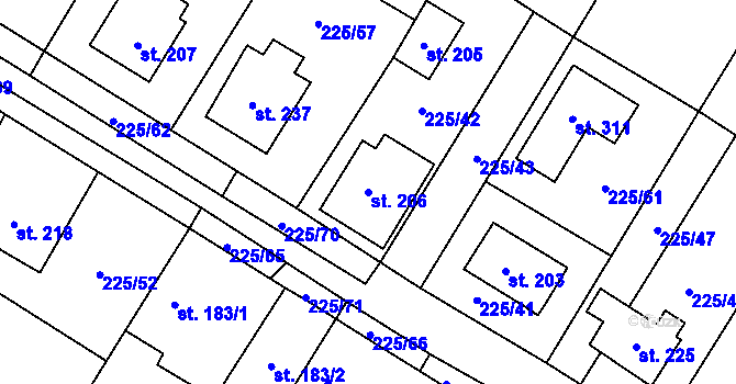 Parcela st. 206 v KÚ Mnetěš, Katastrální mapa