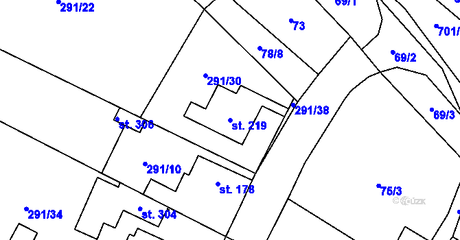 Parcela st. 219 v KÚ Mnetěš, Katastrální mapa