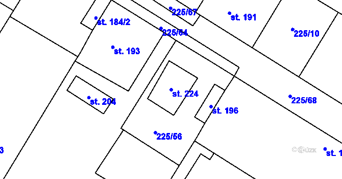 Parcela st. 224 v KÚ Mnetěš, Katastrální mapa