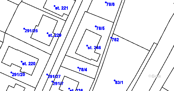 Parcela st. 246 v KÚ Mnetěš, Katastrální mapa