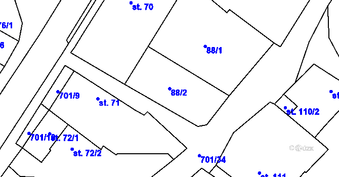Parcela st. 88/2 v KÚ Mnetěš, Katastrální mapa
