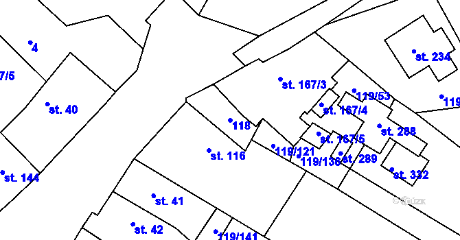 Parcela st. 118 v KÚ Mnetěš, Katastrální mapa