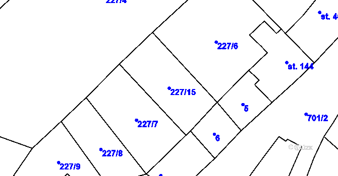 Parcela st. 227/15 v KÚ Mnetěš, Katastrální mapa
