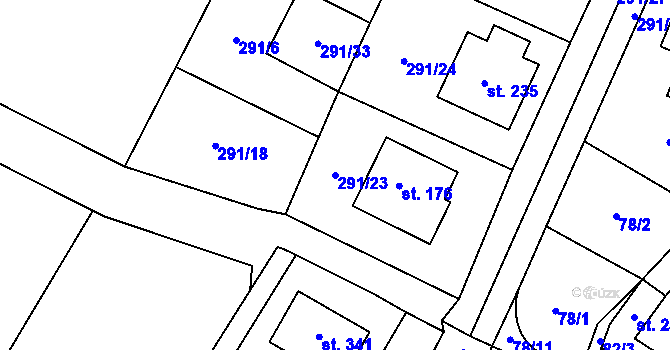 Parcela st. 291/23 v KÚ Mnetěš, Katastrální mapa