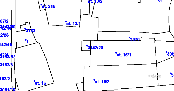 Parcela st. 3142/20 v KÚ Mnich, Katastrální mapa