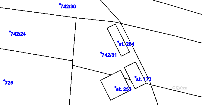 Parcela st. 742/31 v KÚ Mnich, Katastrální mapa