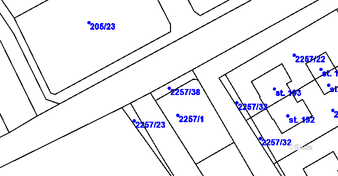 Parcela st. 2257/38 v KÚ Mnich, Katastrální mapa