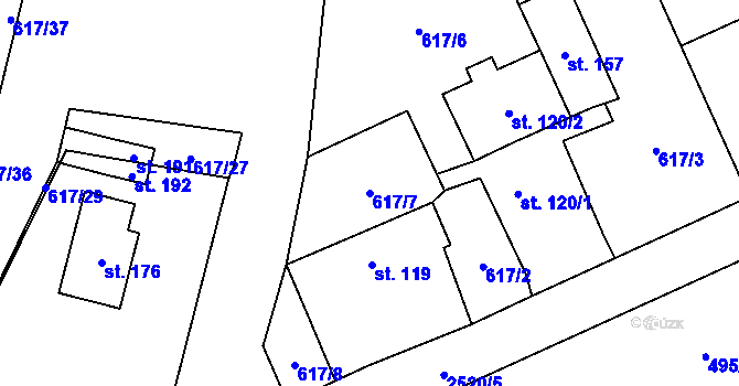 Parcela st. 617/7 v KÚ Mnichov, Katastrální mapa