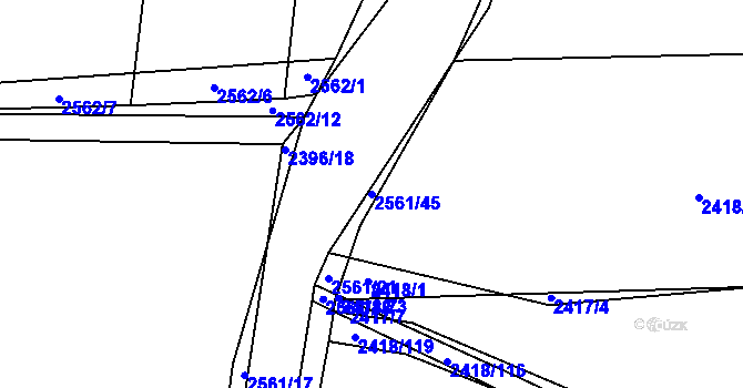 Parcela st. 2561/45 v KÚ Mnichov, Katastrální mapa
