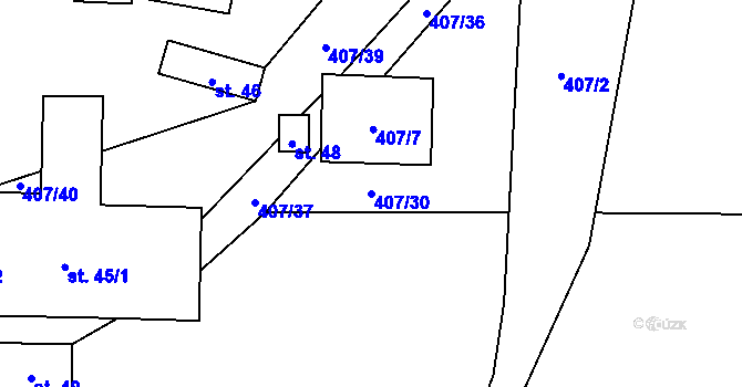 Parcela st. 407/30 v KÚ Hvožďany u Poběžovic, Katastrální mapa