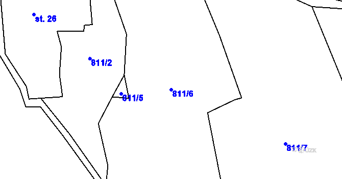 Parcela st. 811/6 v KÚ Hvožďany u Poběžovic, Katastrální mapa