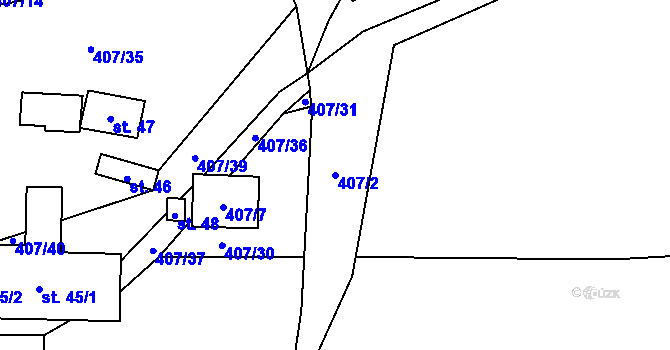 Parcela st. 407/2 v KÚ Hvožďany u Poběžovic, Katastrální mapa