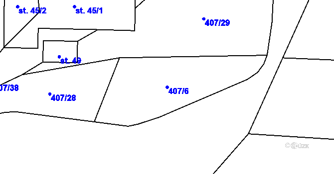 Parcela st. 407/6 v KÚ Hvožďany u Poběžovic, Katastrální mapa
