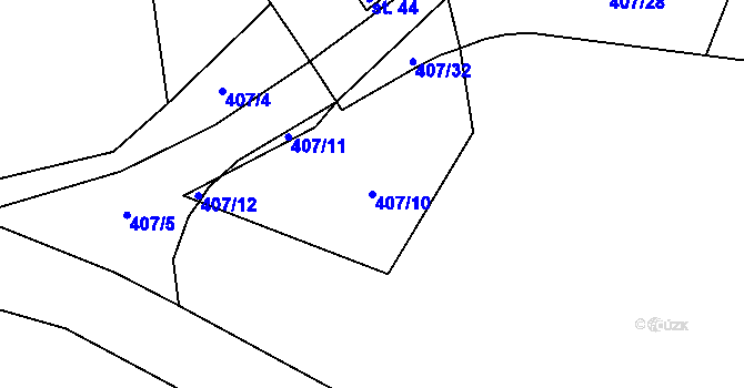 Parcela st. 407/10 v KÚ Hvožďany u Poběžovic, Katastrální mapa