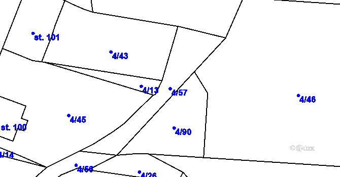 Parcela st. 4/57 v KÚ Pivoň, Katastrální mapa
