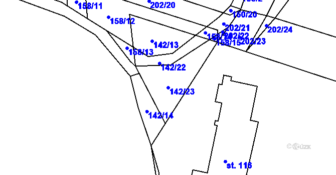 Parcela st. 142/23 v KÚ Pivoň, Katastrální mapa