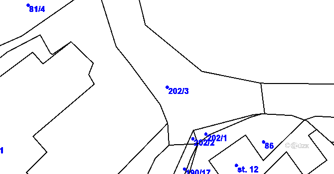 Parcela st. 202/3 v KÚ Pivoň, Katastrální mapa