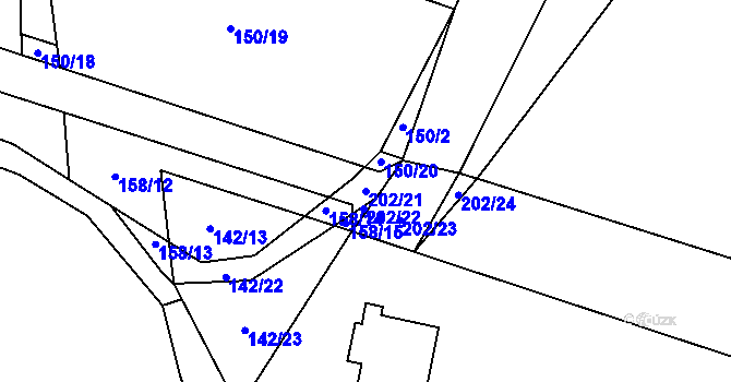 Parcela st. 202/21 v KÚ Pivoň, Katastrální mapa