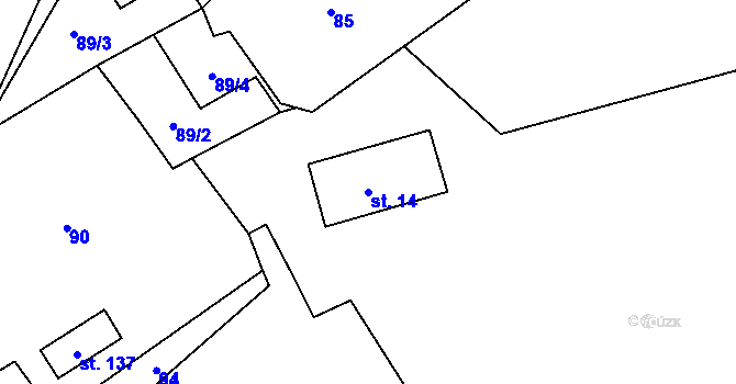 Parcela st. 14 v KÚ Pivoň, Katastrální mapa