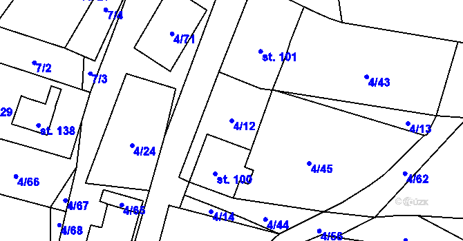 Parcela st. 4/12 v KÚ Pivoň, Katastrální mapa
