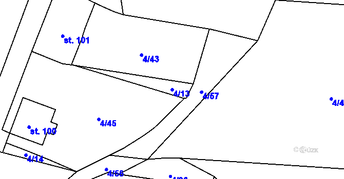 Parcela st. 4/13 v KÚ Pivoň, Katastrální mapa