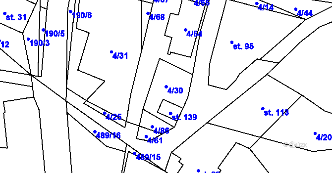 Parcela st. 4/30 v KÚ Pivoň, Katastrální mapa