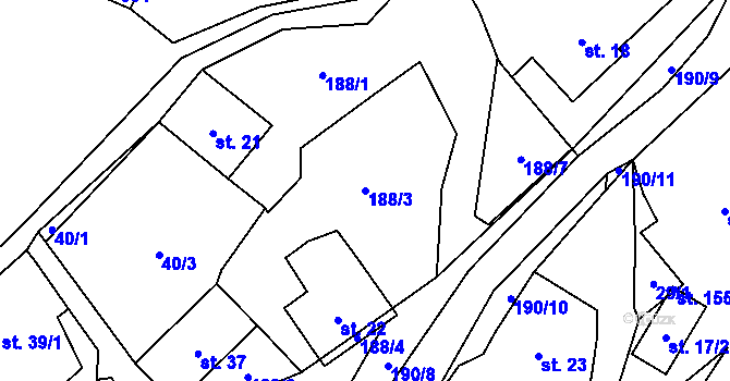 Parcela st. 188/3 v KÚ Pivoň, Katastrální mapa