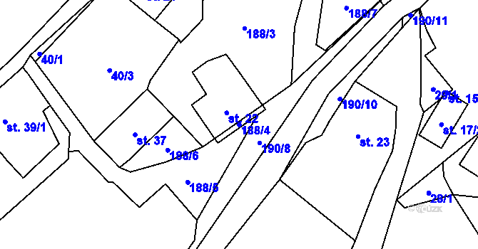 Parcela st. 188/4 v KÚ Pivoň, Katastrální mapa