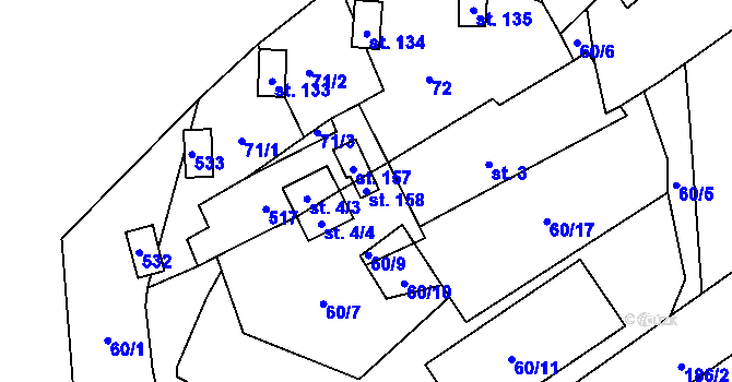 Parcela st. 158 v KÚ Pivoň, Katastrální mapa