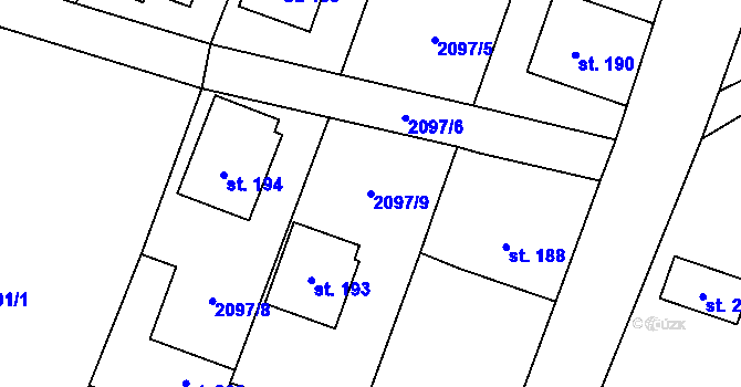 Parcela st. 2097/9 v KÚ Mnichovice, Katastrální mapa
