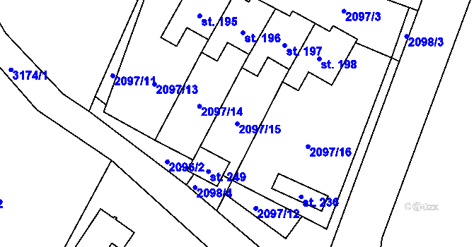 Parcela st. 2097/15 v KÚ Mnichovice, Katastrální mapa