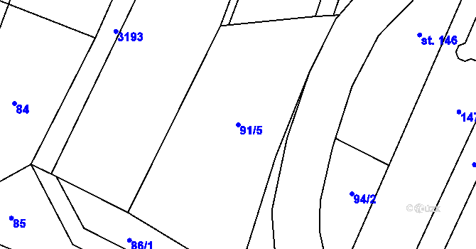 Parcela st. 91/5 v KÚ Mnichovice, Katastrální mapa