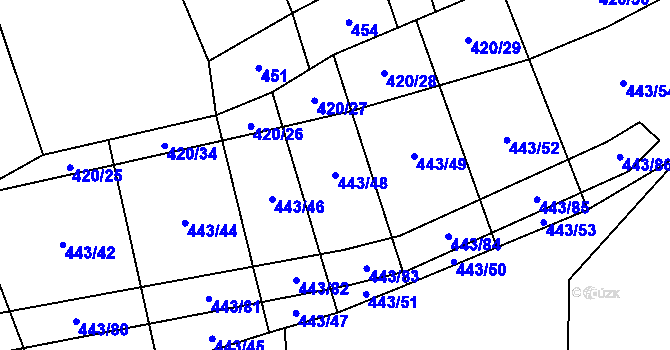 Parcela st. 443/48 v KÚ Mnichovice, Katastrální mapa