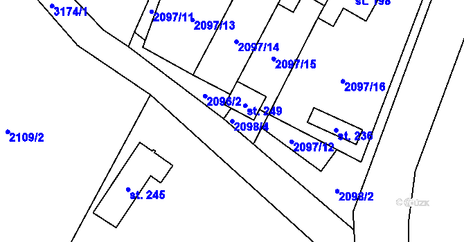 Parcela st. 2098/4 v KÚ Mnichovice, Katastrální mapa