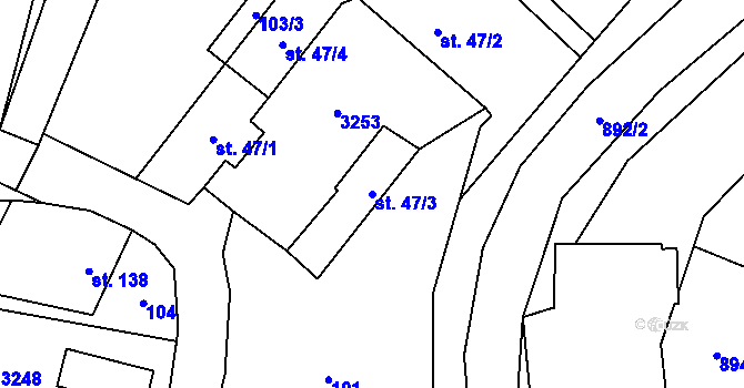 Parcela st. 47/3 v KÚ Mnichovice, Katastrální mapa