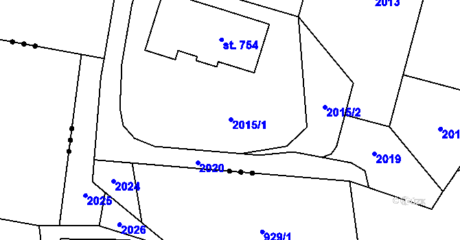 Parcela st. 2015 v KÚ Božkov u Mnichovic, Katastrální mapa