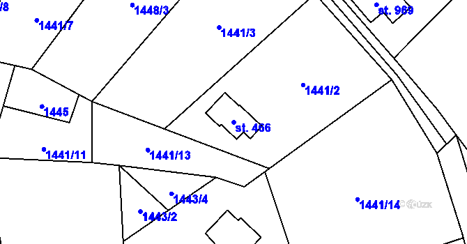 Parcela st. 466 v KÚ Božkov u Mnichovic, Katastrální mapa