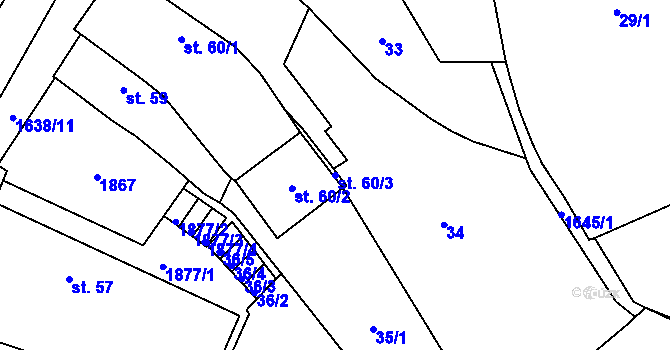 Parcela st. 60/3 v KÚ Mnichovice u Říčan, Katastrální mapa