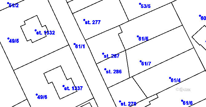 Parcela st. 287 v KÚ Mnichovice u Říčan, Katastrální mapa