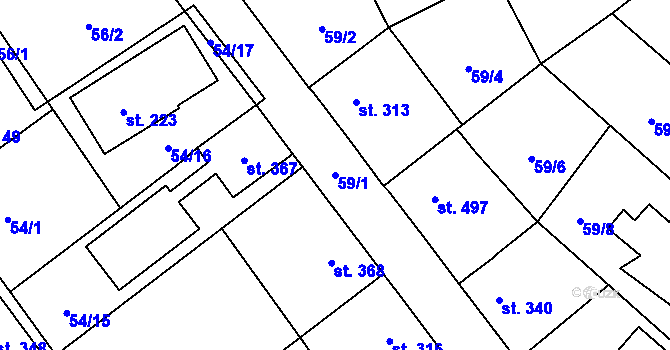 Parcela st. 59/1 v KÚ Mnichovice u Říčan, Katastrální mapa