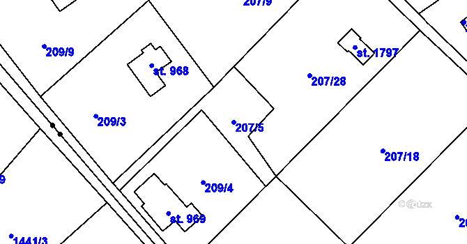 Parcela st. 207/5 v KÚ Mnichovice u Říčan, Katastrální mapa