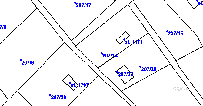 Parcela st. 207/14 v KÚ Mnichovice u Říčan, Katastrální mapa