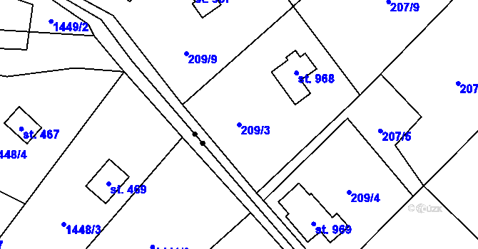 Parcela st. 209/3 v KÚ Mnichovice u Říčan, Katastrální mapa