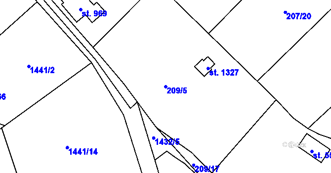 Parcela st. 209/5 v KÚ Mnichovice u Říčan, Katastrální mapa